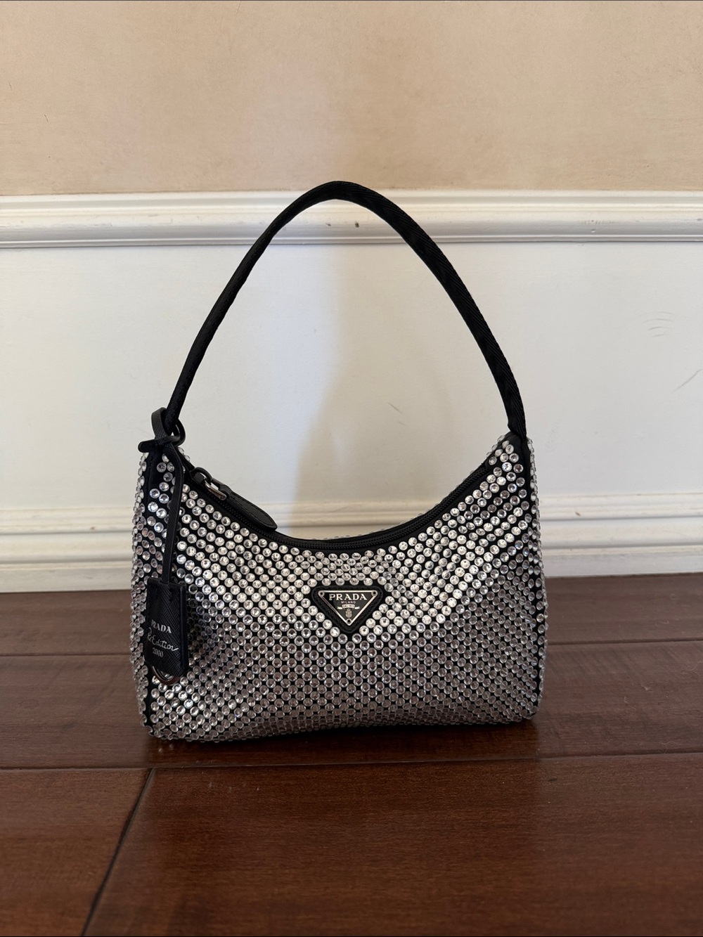 Prada Silver Crystal-Studded Mini Shoulder Bag